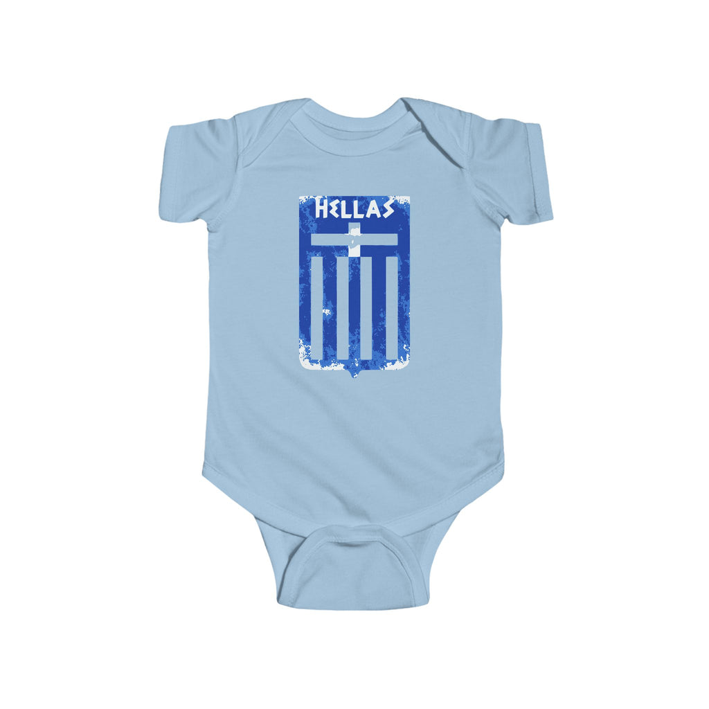 Hellas Greek Flag Infant Bodysuit — Blue Vintage Shield Baby Onesie