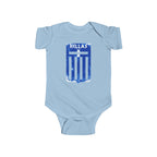 Hellas Greek Flag Infant Bodysuit — Blue Vintage Shield Baby Onesie