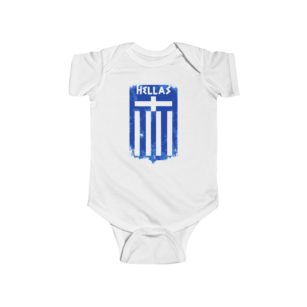 Hellas Greek Flag Infant Bodysuit — Blue Vintage Shield Baby Onesie