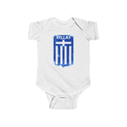 Hellas Greek Flag Infant Bodysuit — Blue Vintage Shield Baby Onesie