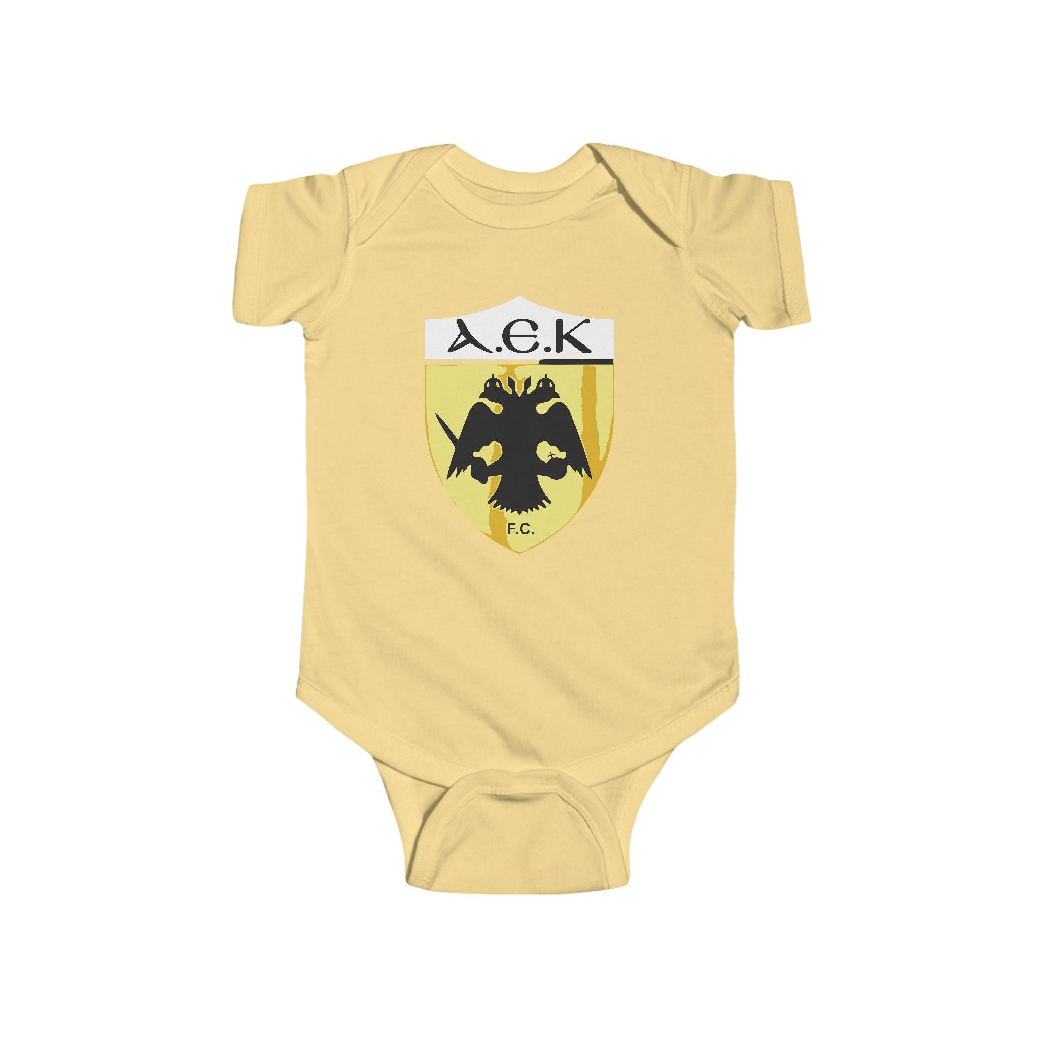 AEK Crest Infant Bodysuit — Baby Onesie with Yellow & Black Eagle Emblem