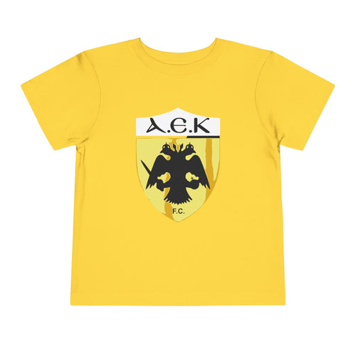 AEK FC Toddler Tee — Yellow Black Double-Headed Eagle Kids Soccer Shirt