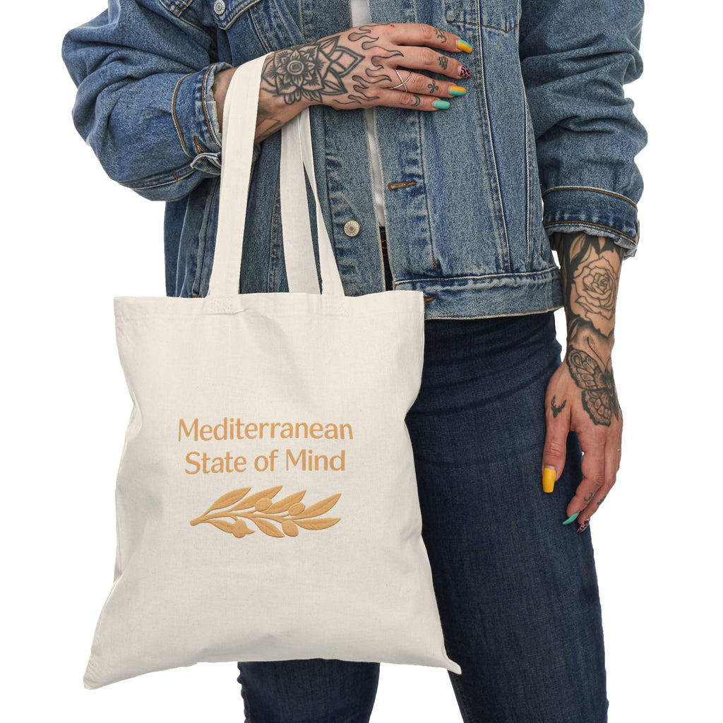 Mediterranean State of Mind Natural Canvas Tote Bag — Eco Market & Beach Bag