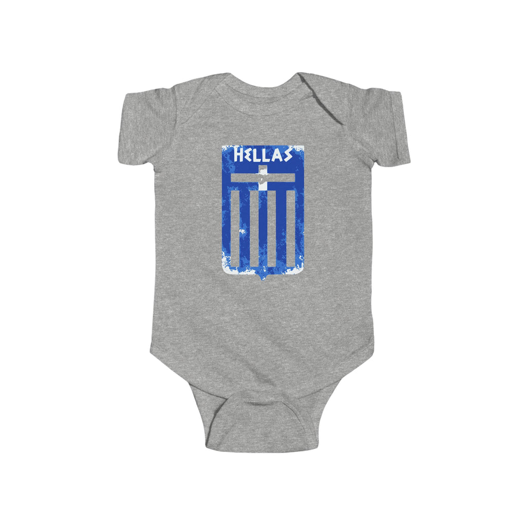 Hellas Greek Flag Infant Bodysuit — Blue Vintage Shield Baby Onesie