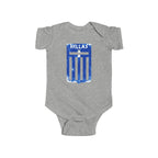 Hellas Greek Flag Infant Bodysuit — Blue Vintage Shield Baby Onesie