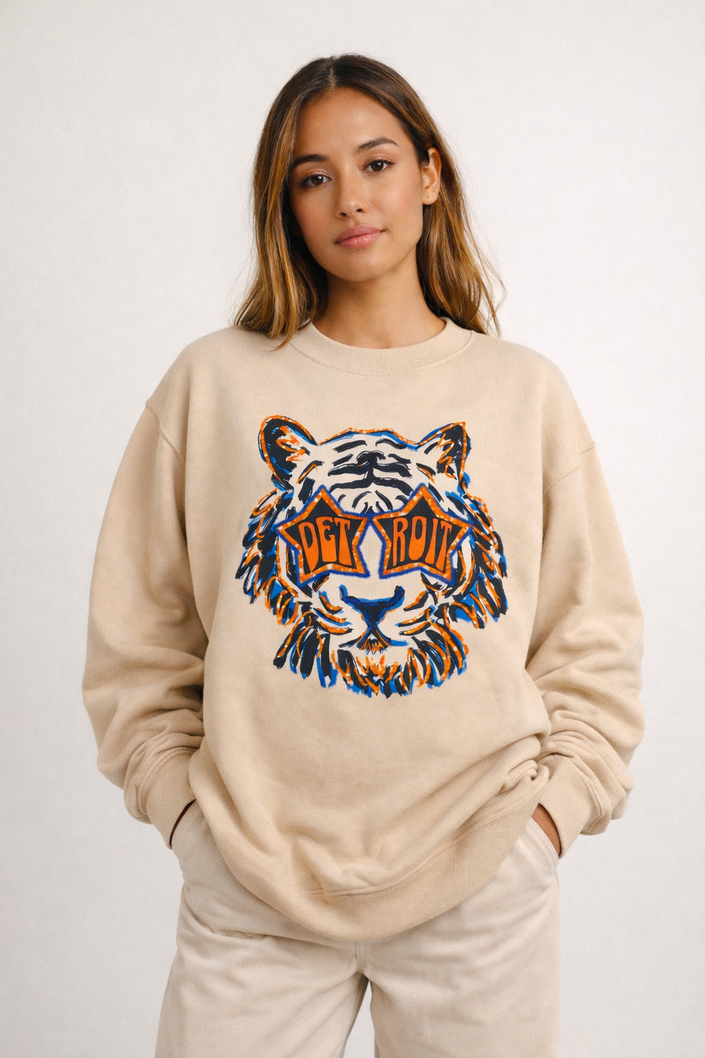 Detroit Tiger Vintage Sweatshirt | Detroit Inspired Streetwear | Unisex Tigers Crewneck