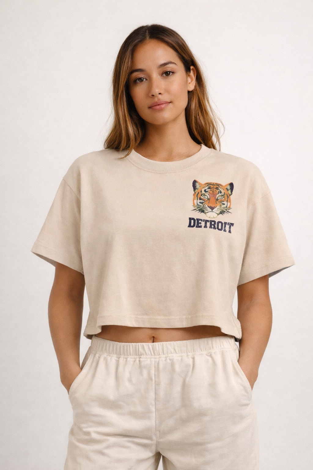 Detroit Tiger Cropped Tee | Vintage Detroit Graphic Crop Top | Detroit Streetwear - Women’s crop top