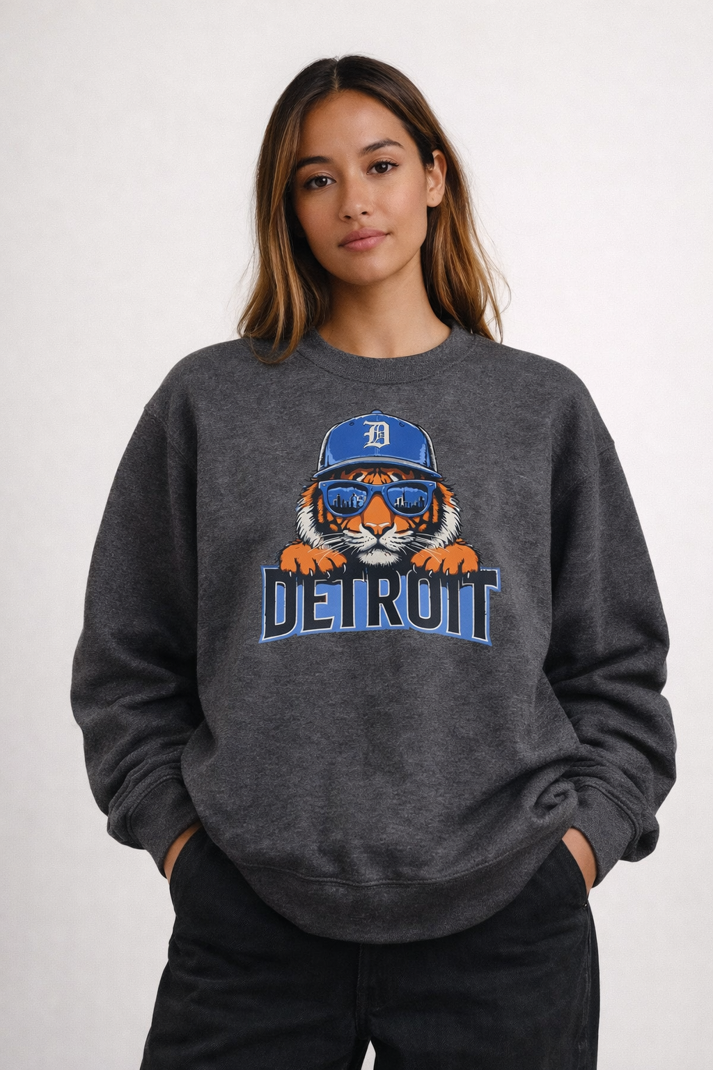 Detroit Tiger Sweatshirt | Vintage Detroit Graphic Crewneck | Detroit Streetwear Unisex Sweatshirt