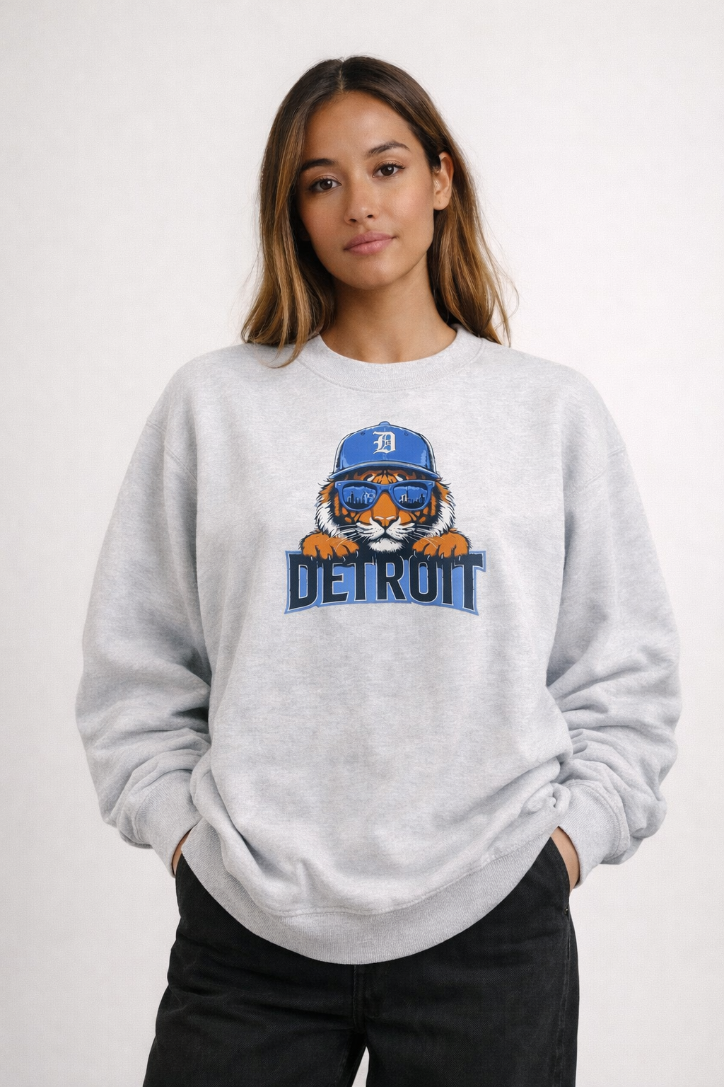Detroit Tiger Sweatshirt | Vintage Detroit Graphic Crewneck | Detroit Streetwear Unisex Sweatshirt